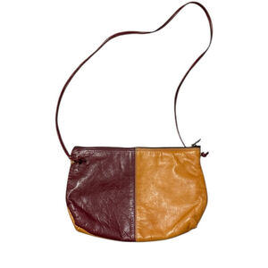 Vintage 90s Y2K Two-Tone Leather Zip Top Shoulder Bag Burgundy Brown